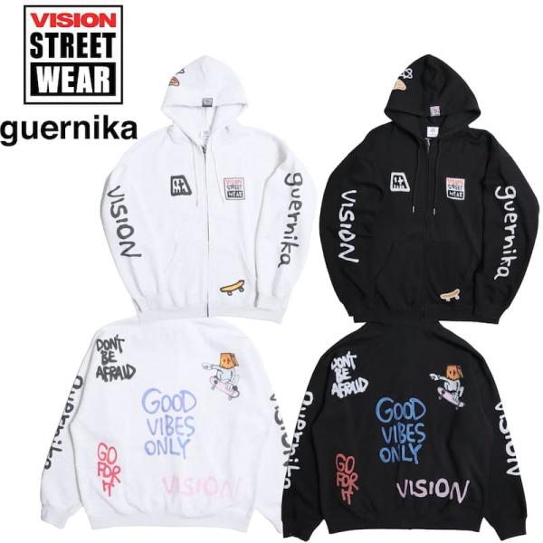 パーカー スウェット フルジップ 長袖 ヴィジョン vision street wear ゲルニカ コラボ アノニマウス イラスト 裏起毛 メンズ レディース