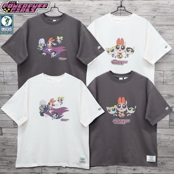 半袖 Tシャツ ティーシャツ パワーパフガールズ ディスカス アスレチック コラボ プリント メンズ レディース ユニセックス 白 ホワイト グレー インクブラック