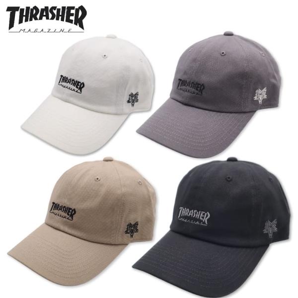 THRASHER スラッシャー キャップ CAP 帽子 カーブドバイザー 刺繍 ロゴ ステッカー スケーター メンズ レディース 白 ホワイト ベージュ グレー 黒 ブラック