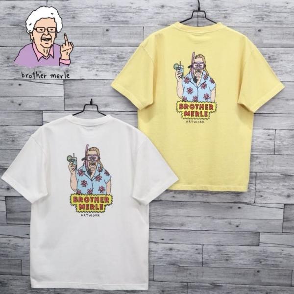 送料無料 メンズ ブラザーマール BROTHER MERLE 半袖 Tシャツ ティーシャツ グラフィック  ハワイ ハワイアン プリント  レディース 白 ホワイト 黄色 イエロー