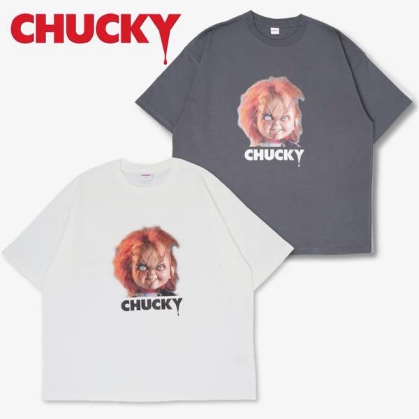 送料無料 メンズ チャッキー CHUCKY 半袖 Tシャツ ティーシャツ 半袖Tシャツ プリント チャイルドプレイ 映画 レディース 白 ホワイト チャコール グレー