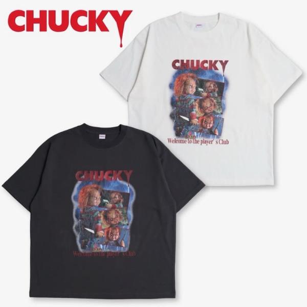 送料無料 メンズ チャッキー CHUCKY 半袖 Tシャツ ティーシャツ 半袖Tシャツ プリント チャイルドプレイ 映画 レディース 白 ホワイト チャコール グレー