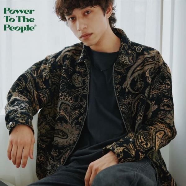 【送料無料】メンズ パワートゥーザピープル POWER TO THE PEOPLE ゴブラン ジャケット アウター ブルゾン 羽織り ジップアップ ペイズリー柄 総柄 ユニセックス レディース 青 ブルー 黒 ブラック 送料無料 メンズ パワートゥーザピープル ゴブラン ジャケット