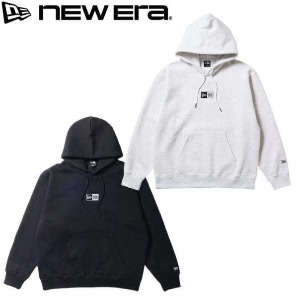 ニューエラ NEWERA 正規品 長袖 裏起毛 パーカー スウェット フーディー BOXロゴ 刺繍 メンズ レディース ユニセックス 大きいサイズ ライトグレー 黒 ブラック
