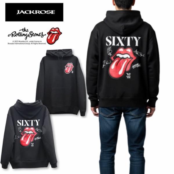 【送料無料】メンズ THE ROLLING STONES ローリングストーンズ JACKROSE ジャックローズ コラボ スウェットパーカー フーディー トップス 裏毛 刺繍 リップスアンドタン LIPS＆TAN ベロ 舌 ユニセックス レディース  黒 ブラック JACKROSE（ジャックローズ） 送料無料 メンズ ローリングストーンズ