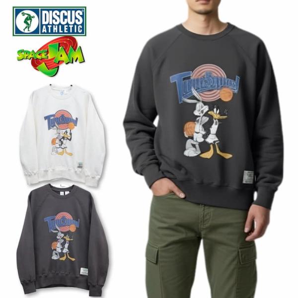 送料無料 スペース・ジャム ルーニー・テューンズ ディスカス アスレチック コラボ スウェット トレーナー 裏毛 長袖 メンズ レディース ホワイト スミクロ