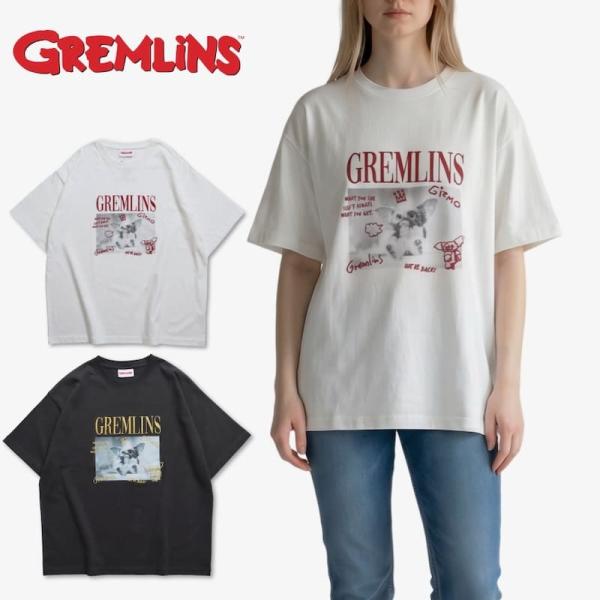 送料無料 メンズ グレムリン ギズモ 半袖 Tシャツ ティーシャツ 半袖Tシャツ 刺繍 フォトプリント 映画 キャラクター グッズ 白 ホワイト チャコール グレー