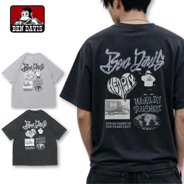 送料無料 メンズ ベンデイビス BENDAVIS BEN DAVIS 半袖 Tシャツ ティーシャツ パウダーブリーチ タギング レディース ライトグレー 黒 ブラック