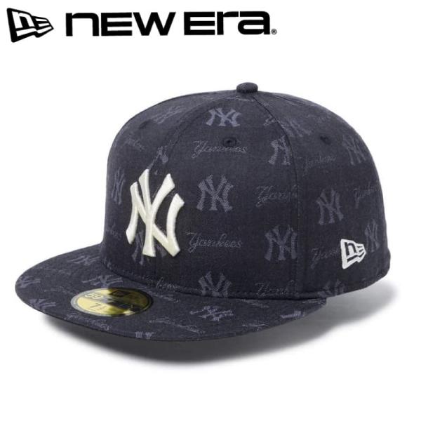 NEWERA ニューエラ 正規品 ニューヨーク ヤンキース NY キャップ CAP 帽子 59FIFTY モノグラム ジャカード 総柄 ロゴ MLB 黒 ブラック 14745152