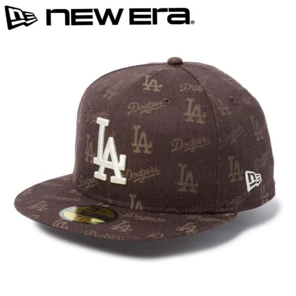 NEWERA ニューエラ 正規品 ロサンゼルス ドジャース LA キャップ CAP 帽子 59FIFTY モノグラム ジャカード 総柄 ロゴ MLB 茶色 ブラウン 14745170