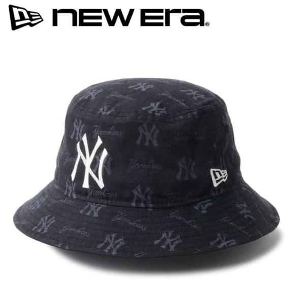 NEWERA ニューエラ 正規品 バケット ハット 帽子 バケハ HAT ニューヨーク ヤンキース NY モノグラム ジャカード 総柄 MLB 刺繍 黒 ブラック 14744773