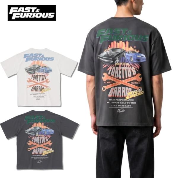 送料無料 メンズ ワイルドスピード WILDSPEED FAST&FURIOUS ワイスピ 半袖 Tシャツ ティーシャツ ロゴ プリント 古着風 レディース ライトグレー スミクロ