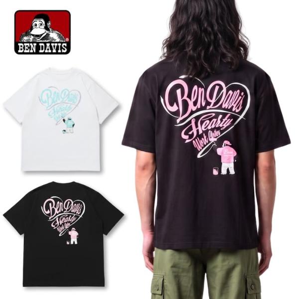 送料無料 メンズ ベンデイビス BENDAVIS BEN DAVIS 半袖 Tシャツ 半袖Tシャツ ティーシャツ バックプリント ハートロゴ 白 ホワイト 黒 ブラック