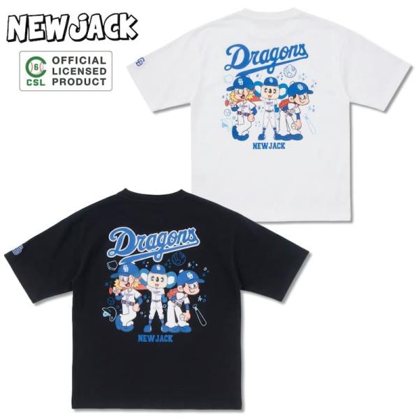 送料無料 メンズ レディース 中日 ドラゴンズ  半袖 Tシャツ ティーシャツ プロ野球 ドアラ キャラクター  ニュージャック コラボ 白 ホワイト 黒 ブラック