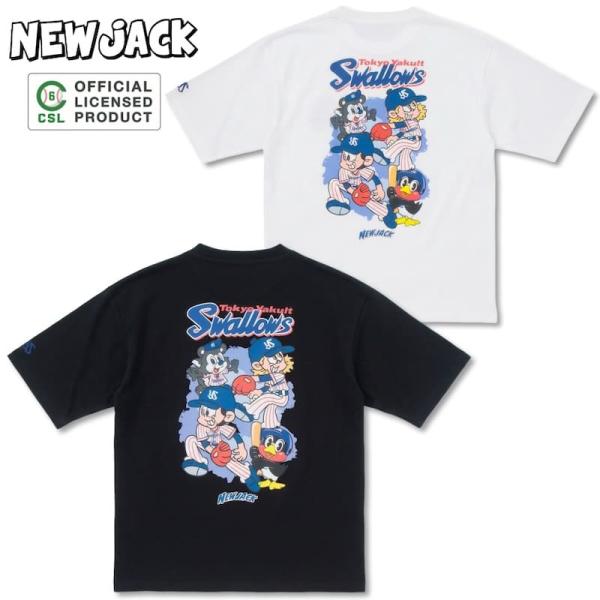 送料無料 メンズ レディース 東京 ヤクルトスワローズ  半袖 Tシャツ ティーシャツ プロ野球 つば九郎 ニュージャック コラボ 白 ホワイト 黒 ブラック