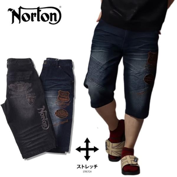 送料無料 メンズ Norton ノートン ショーツ パンツ デニム ハーフパンツ ズボン 7分丈 七分丈 服 アパレル ロゴ 刺繍 インディゴ ネイビー 黒 ブラック