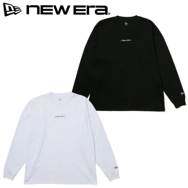 NEWERA ニューエラ 正規品 長袖 Tシャツ 長袖Tシャツ カットソー ロンT 筆記体ロゴ ロゴ刺繍 メンズ レディース 白 ホワイト 黒 ブラック M L LL XL 2L XXL 3L