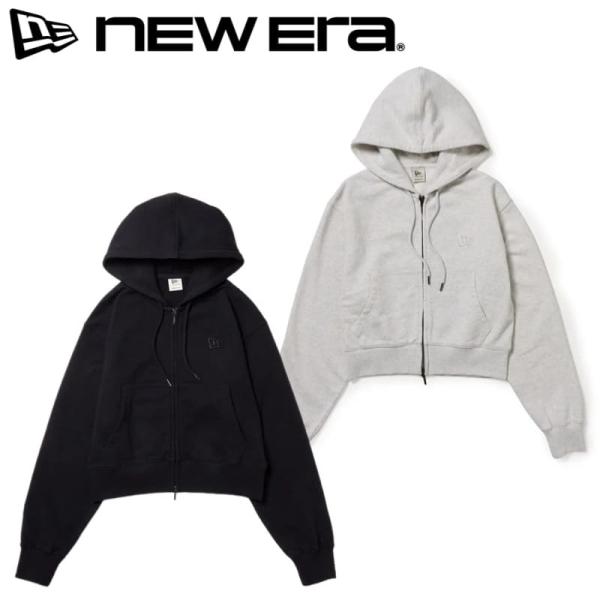 NEWERA ニューエラ 正規品 レディース 長袖 パーカー スウェット フーディー ジップアップ 裏毛 クロップド 短丈 ショート丈 女性用 ロゴ グレー 黒 ブラック