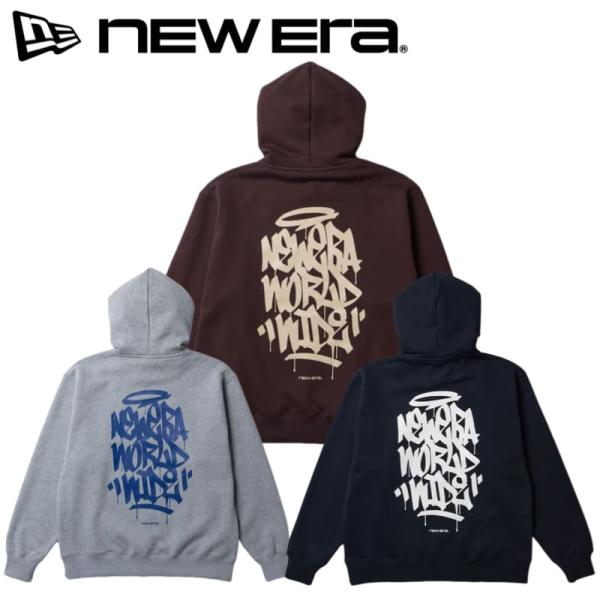 ニューエラ NEWERA 正規品 長袖 パーカー スウェット プルオーバー フーディー 裏起毛 タギング ロゴ バックプリント 大きいサイズ グレー ブラウン 黒 ブラック