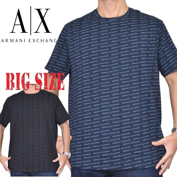 SALE 大きいサイズ メンズ アルマーニエクスチェンジ A/X ARMANI EXCHANGE クルーネック 総柄 半袖Ｔシャツ REGULAR FIT XXL