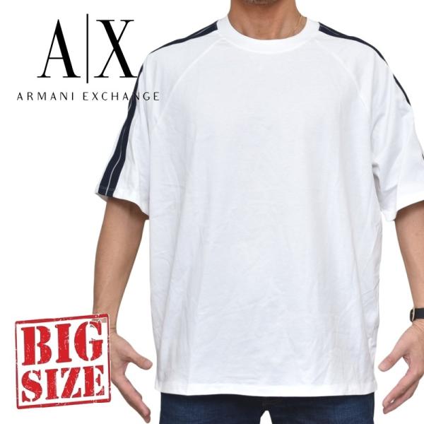 大きいサイズ メンズ A/X ARMANI EXCHANGE アルマーニエクスチェンジ クルーネック 半袖Ｔシャツ REGULAR FIT ロゴテープ ラグランスリーブ ホワイト XL XXL