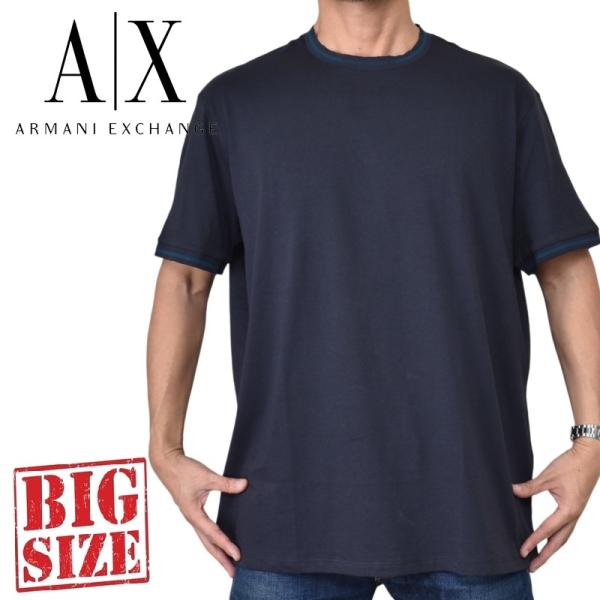 大きいサイズ メンズ アルマーニエクスチェンジ A/X ARMANI EXCHANGE クルーネック 半袖Ｔシャツ ポケット モノグラムロゴ ダークネイビー REGULAR FIT XXL