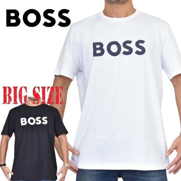 大きいサイズ メンズ BOSS ボス クルーネック 半袖Ｔシャツ フロントロゴ ブラック ホワイト 黒 XXL XXXL XXXXL XXXXXL