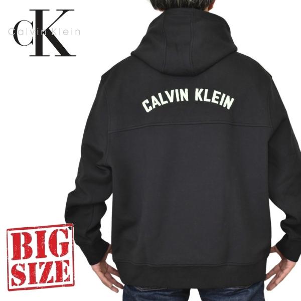 大きいサイズ メンズ CK カルバンクラインジーンズ Calvin Klein Jeans バックプリント アーチロゴ 切替 プルオーバー パーカー フーディー 黒 ブラック XXL