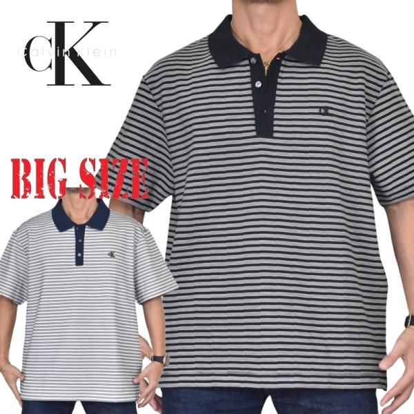 新品 ck カルバンクライン ゴルフ LLサイズ ポロシャツ ボーダー デサント Calvin Klein（カルバン・クライン） 大きいサイズ メンズ CK Calvin