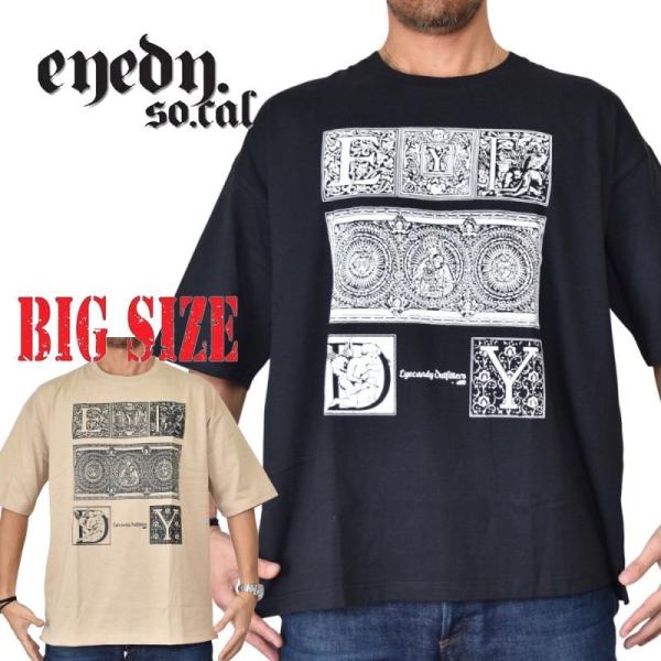 SALE 大きいサイズ メンズ EYEDY アイディー GOTHIC 半袖Ｔシャツ ビッグシルエット 黒 白 ブラック ホワイト ベージュ XL XXL [M便 1/1]