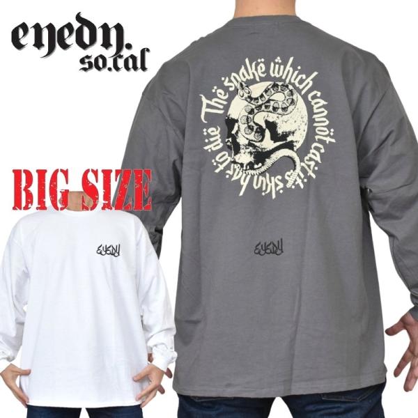 大きいサイズ メンズ EYEDY アイディー THE SNAKE ロンＴ 長袖Ｔシャツ チャコール 白 ホワイト XXL XXXL