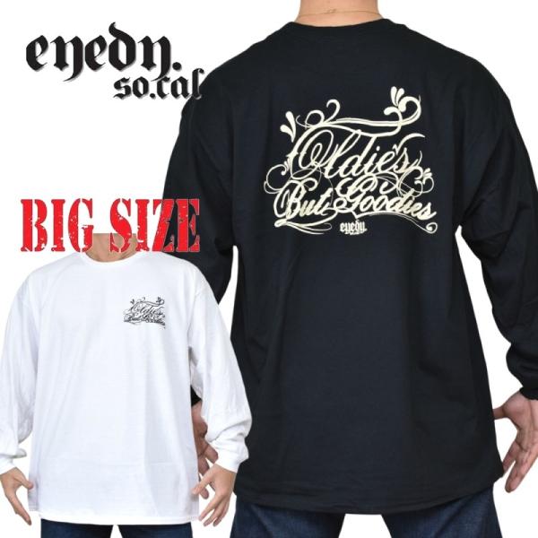 大きいサイズ メンズ EYEDY アイディー OLDIES ロンＴ 長袖Ｔシャツ 黒 ブラック 白 ホワイト XXL XXXL