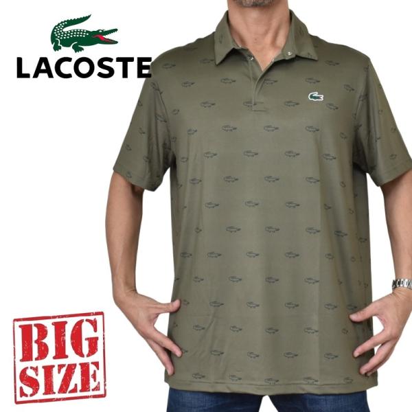 大きいサイズ メンズ LACOSTE SPORT ラコステスポーツ 半袖ポロシャツ ミニマム総柄 プリント ゴルフポロシャツ XXL