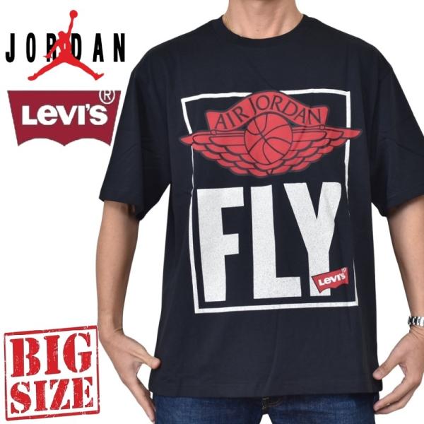 大きいサイズ メンズ NIKE ナイキ Jordan x Levi's ジョーダン リーバイス 半袖Ｔシャツ 黒 ブラック XL
