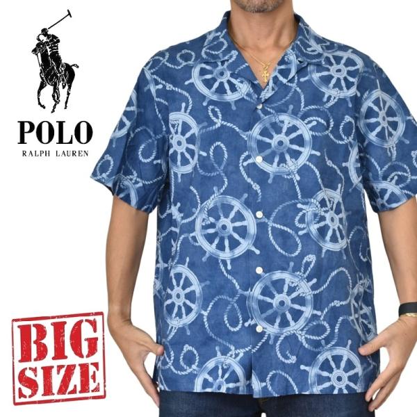 大きいサイズ メンズ ポロラルフローレン POLO RALPH LAUREN 舵柄 ワンポイント 半袖シャツ ボタンダウン アロハ 開襟 ポケット 麻混 リネン classic fit XXL