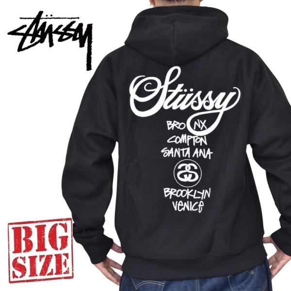 Stussy ワールドツアー プルオーバー パーカー Lサイズ 黒 stussy ステューシー ワールドツアー パーカー スウェットパーカー