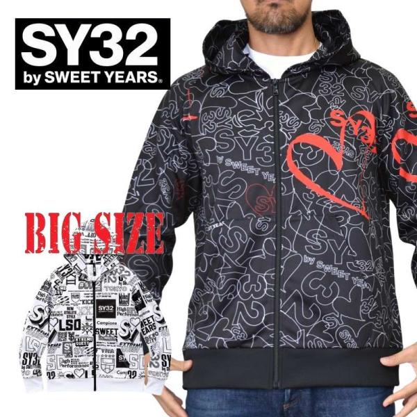 SALE 大きいサイズ メンズ SY32 by SWEET YEARS スウィートイヤーズ 総柄 プリント スウェットジップパーカー フーディー PE PRINT SWEAT PARKA XXXL XXXXL