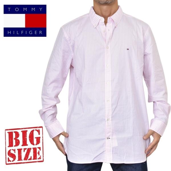 大きいサイズメンズ TOMMY HILFIGER トミーヒルフィガー ストライプ 長袖シャツ ワンポイント ボタンダウン SLIM FIT XXL