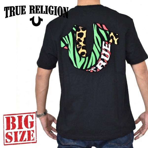 大きいサイズ メンズ TRUE RELIGION トゥルーレリジョン HORSESHOE TEE 半袖Tシャツ アニマル柄 ひづめ バックプリント ベルベット 刺繍 ストリート XL XXL
