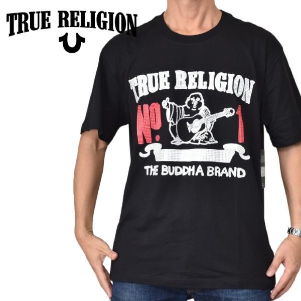 TRUE RELIGION トゥルーレリジョン 半袖Tシャツ RHINESTONE WORLD TOUR LOGO TEE ブッダロゴ ラインストーン スタッズ ブラック S