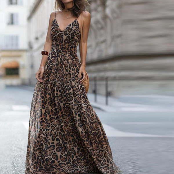 マキシ ワンピース ヒョウ柄 レオパード シフォン ノースリーブ リゾートワンピ 切り替え フレア Aライン レディース 夏 Fashion Degage 通販 Yahoo ショッピング