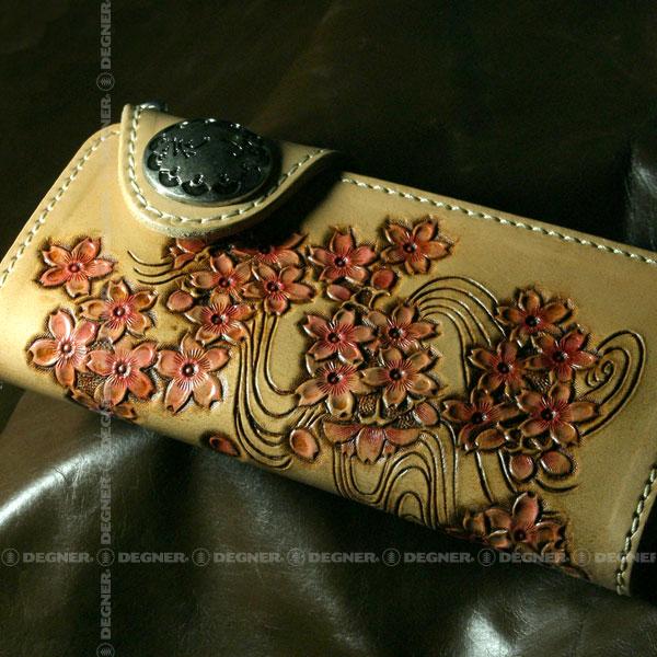 花山 バイク 長財布 彫刻 和柄 本革 桜 タン : デグナーヤフー 花山 バイク 長財布 彫刻 和柄 本革 桜 タン : デグナーヤフー