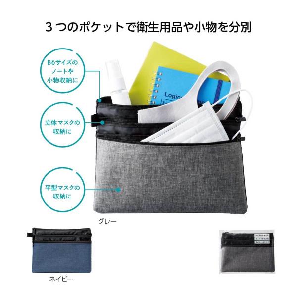 マスクなどをまとめて収納 ３ポケットポーチ  マスク用ポーチ マスクポーチ マスクケース ポーチ 小分け 分別 便利 シンプル ネコポス可（5枚まで）