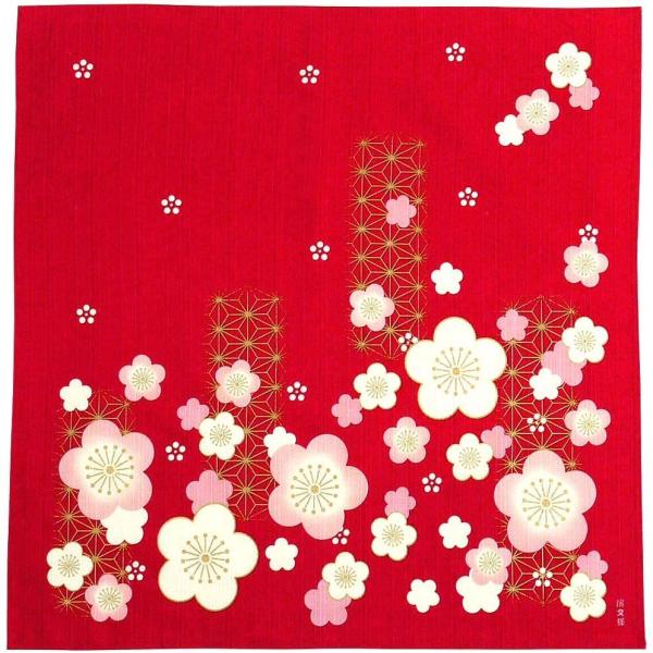 濱文様 小布 麻の葉梅文様 お正月 縁起柄 小風呂敷 50x50cm