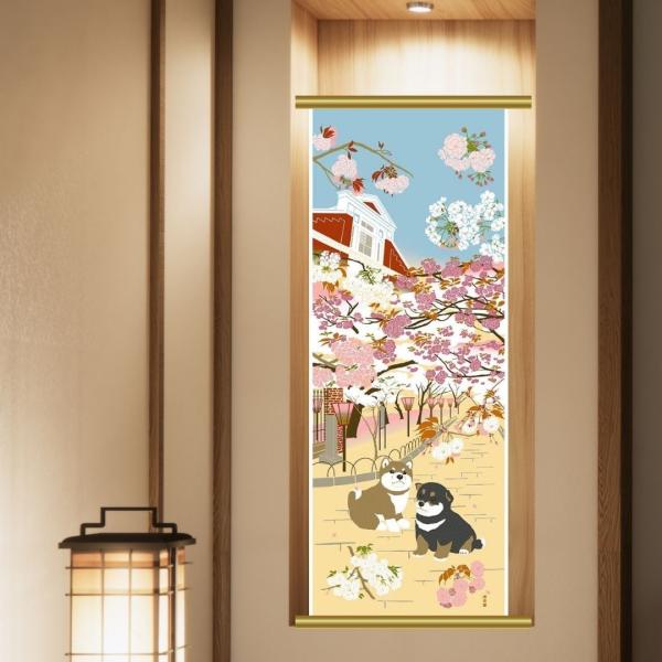 濱文様 手ぬぐい 豆柴春うらら 絵手ぬぐい 柴犬 大坂造幣局 手拭い