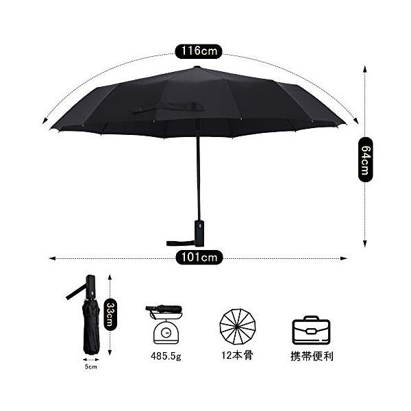Wsky 折りたたみ傘 メンズ 大幅にプライスダウン 頑丈な12本骨 自動開閉 折り畳み傘 風に強い 210t高強度グラスフ 118cm 大きい Teflon加工