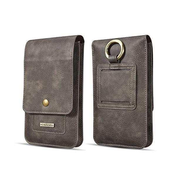 Dg Ming スマホポーチ カラビナ付き ベルト装着 11層カードホルダー 超激得sale スナップボタン式 スマホ2台収納 本革 ウエス