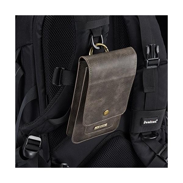 Dg Ming スマホポーチ カラビナ付き ベルト装着 11層カードホルダー 超激得sale スナップボタン式 スマホ2台収納 本革 ウエス