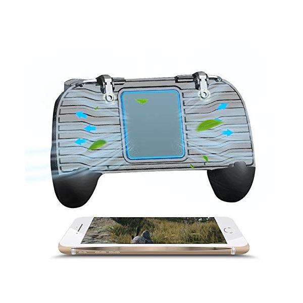 放熱対応一体式 Pubg Mobile 荒野行動 コントローラー ゲームパット スマホ用 冷却ファン セットアップ スマホホルダー機能付き