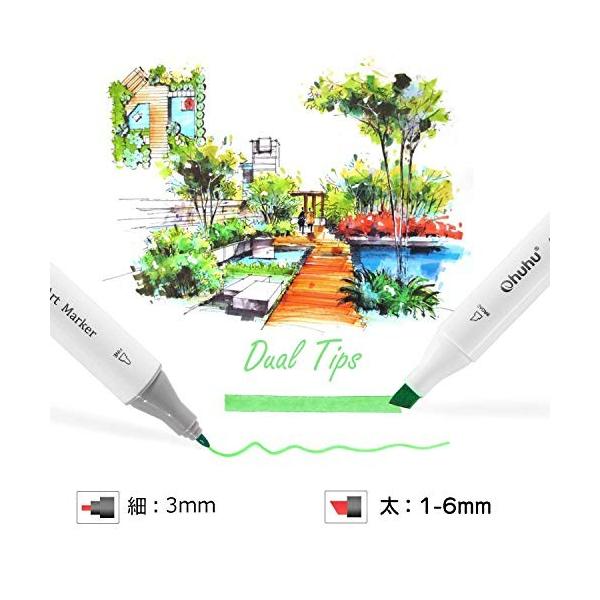 マーカーペン 1色 ブレンダーペン付き Ohuhu アルコールマーカー 太細両端 イラストや手帳に最適 豊富な色 油 即出荷